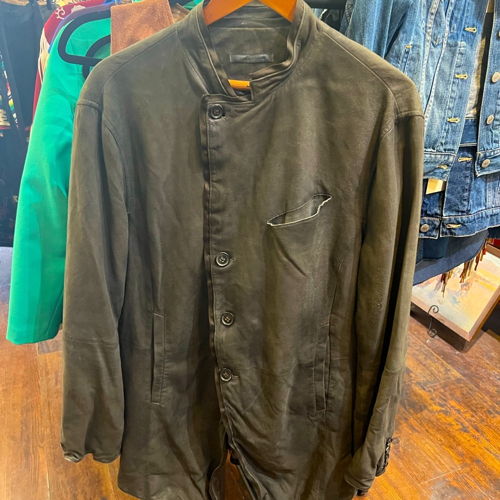 John Varvatos Olive Goat Suede Jacket sz 52